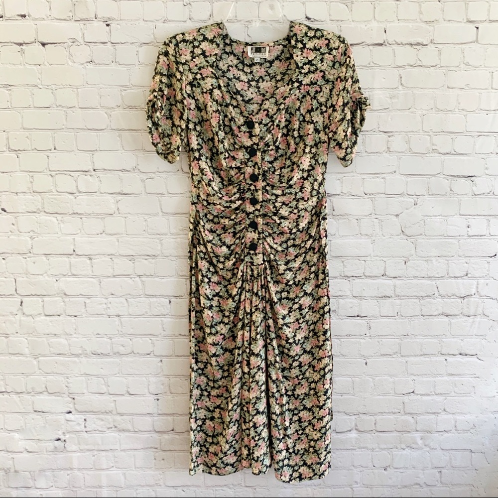 VTG 70s JM Petites Shelli Segal Midi Floral Dress